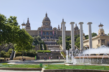 Barcelona, Spain - May 24, 2015: Tourists on the steps to the National Art Museum of Catalonia in Barcelona, Spain on May 24, 2015.のeditorial素材