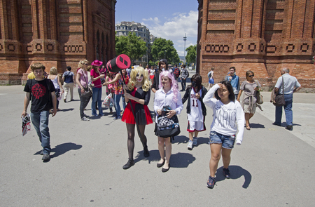 Barcelona, Spain - May 23, 2015: Cosplay fans at the Triumphal Arch in Barcelona, Spain on May 23, 2015.のeditorial素材