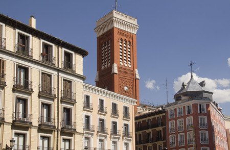 Tower and residential buildings in Madrid, Spainの写真素材