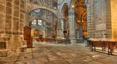 Interior of the medieval romanesque and gothic cathedral, Catedral del salvador de Avila, of Avila in Spainのeditorial素材