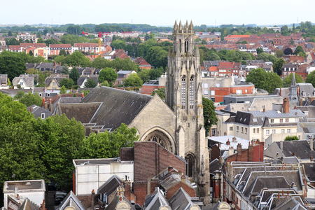 Cathedral and tower and buildings in Arras. France, as seen from the city hall towerの写真素材