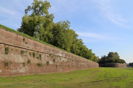 City wall and rampart of the historical town of Lucca, Italyの写真素材
