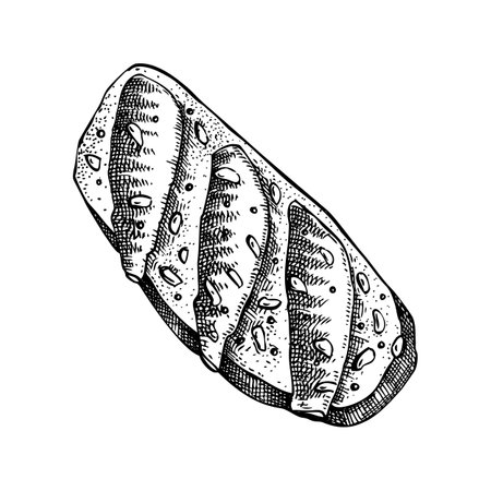 Little smoked sprats sandwich hand drawn illustration. Vector canape with canned fish and spices sketch isolated on white background. Party finger food or Appetizer illustration for restaurant menuのイラスト素材