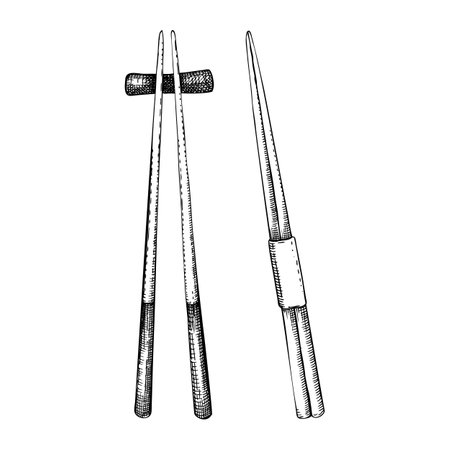 Hand-drawn chopsticks sketches  isolated on white background.のイラスト素材