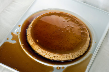 Popular Vietnamese dessert - kem flan. Condensed milk, cream and egg based flan with coffee caramel...