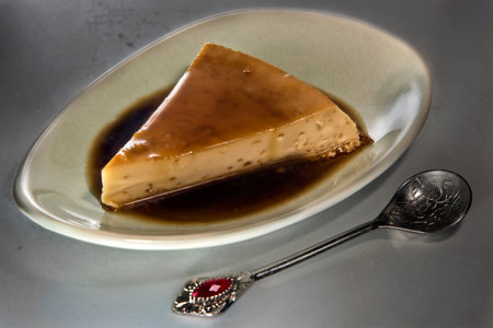 Popular Vietnamese dessert - kem flan. Condensed milk, cream and egg based flan with coffee caramel toppingの写真素材