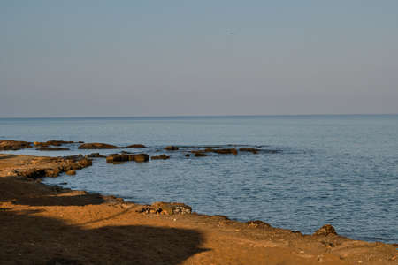 Rocky coast and sea in Side, Manavgat, Turkeyの写真素材