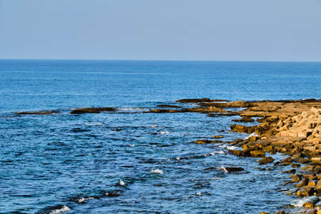 Rocky coast and sea in Side, Manavgat, Turkeyの写真素材