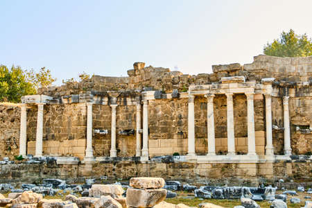 Ancient nymphaeum with columns in Side, Manavgat Turkeyの写真素材