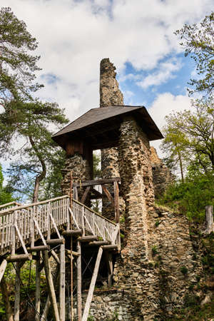 Castle ruins Zlenice in forest on hill near Ctyrkoly in Sringの写真素材