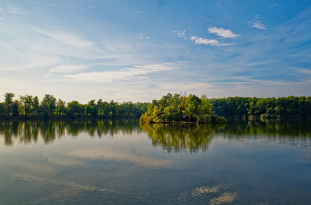 Peaceful pond Svet in town Trebon in south Bohemiaの写真素材