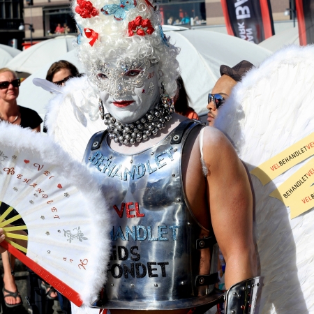 Copenhagen - august 24, 2013 - Man dressed as woman participates at copenhagen pride parade 2013のeditorial素材