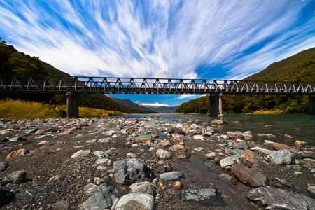 Long Alpine bridge. West Coast, South Island, New Zealandの写真素材