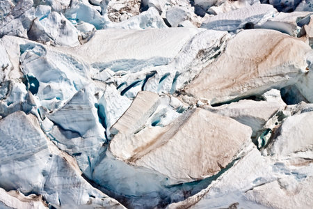 Aerial view of glacier. Southern Alps, West Coast, South Island, New Zealand.
