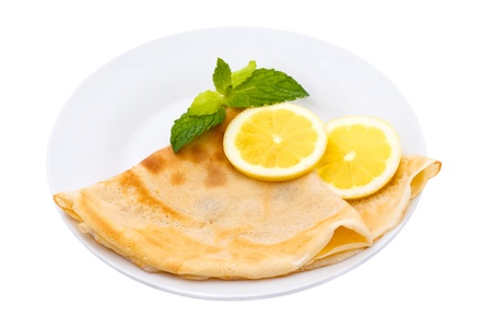 Crepe with lemon and mint, isolated on white background.の写真素材