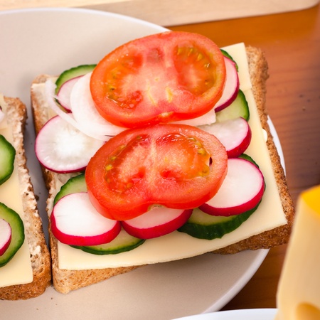 Close up of healthy vegetable sandwich.の写真素材