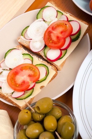 Close up of healthy vegetable sandwiches.の写真素材