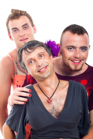 Portrait of three funny transvestites, isolated on white background.の写真素材