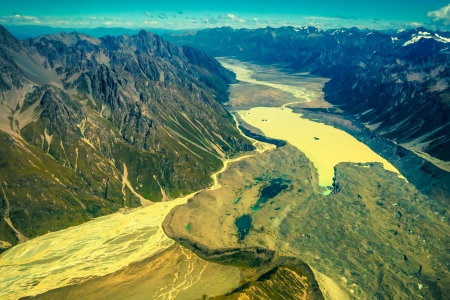 Aerial photo of Southern Alps in New Zealand.の写真素材