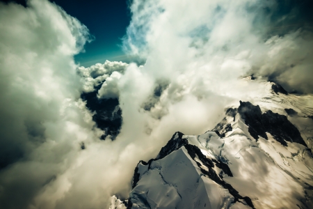 Aerial photo of beautiful cloudscape above Mount Cook National Park in New Zealand.の写真素材