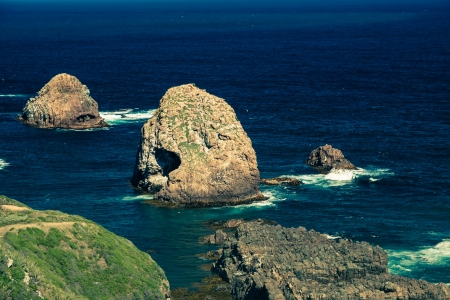 Beautiful dark blue ocean at Nugget Point, South Island, New Zealandの写真素材