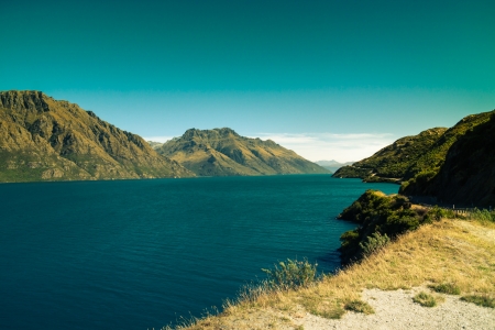 Beautiful turquoise landscape in South Island, New Zealand.の写真素材