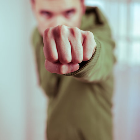 Dangerous man showing fist.