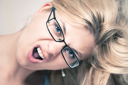 Closeup of excited woman face.の写真素材