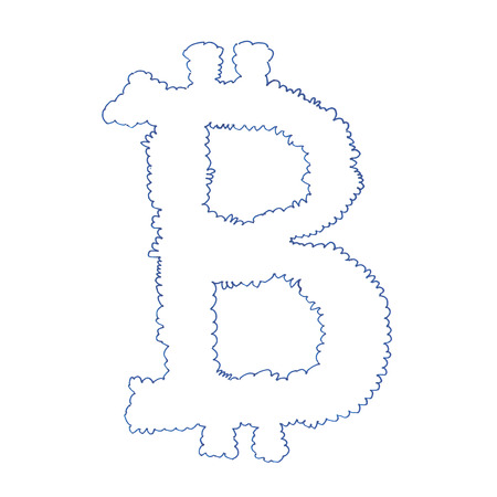 Bitcoin cloud symbol, handmade drawing of a digital decentralized cryptocurrency, letter B on white background.の写真素材