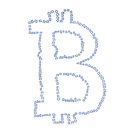 Bitcoin symbol, handmade drawing of a digital decentralized cryptocurrency, small squares in a shape of letter B on white background.の写真素材
