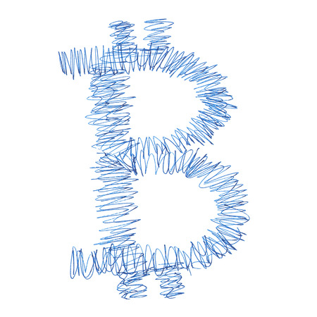 Scribbled Bitcoin symbol, handmade drawing of a digital cryptocurrency, letter B on white background.の写真素材