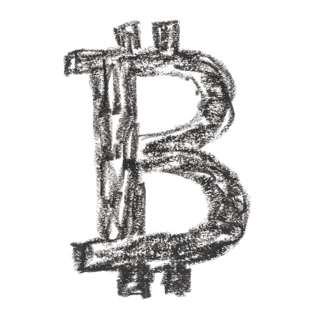 Black Bitcoin symbol, handmade drawing of a digital decentralized crypto currency, letter B on white background.の写真素材