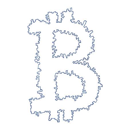 Serrated Bitcoin symbol, handmade drawing of a digital decentralized crypto currency, letter B on white background.の写真素材