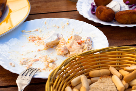 Detail of table in Spanish Tapas restaurant in Tarifa, Costa de la Luz, Cadiz, Andalusia, Spain.の写真素材