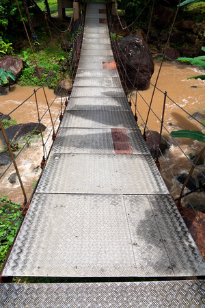 Suspension bridge in tropical forest. Langkawi, Malaysia.の写真素材