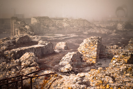 Ancient ruins in foggy morning, La Linea de la Concepcion, Spain.の写真素材