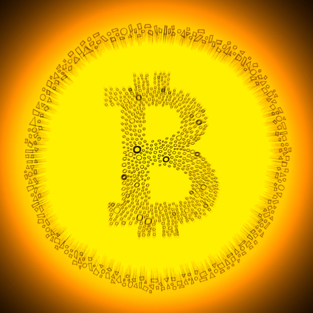 Golden Bitcoin symbol. Illustration of a digital decentralized crypto currency coin.の写真素材