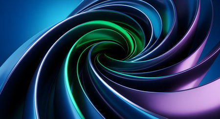 3d render of abstract metallic background with smooth lines in blue and greenの素材