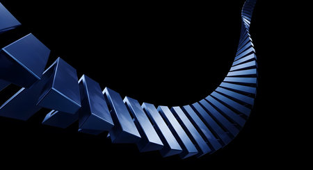 3d render of abstract geometric composition with blue cubes on black backgroundの素材