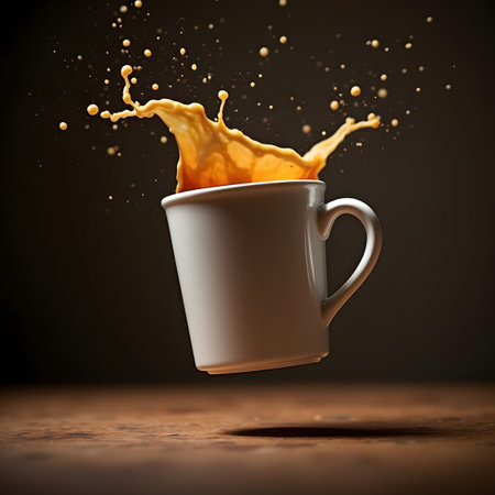 Coffee splashing out of a cup. 3d renderingの素材