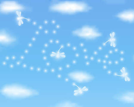 Valentines day background with Love drawn by dragonflies in a clear blue sky. Love is in the airのイラスト素材