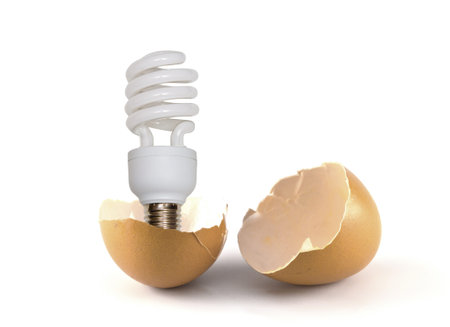 Broken egg the and lamp is pulled out.