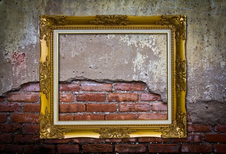 Frame or board on old brick wallの写真素材