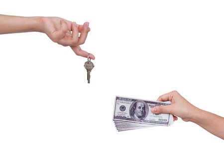 Human hand hold money and keysの写真素材