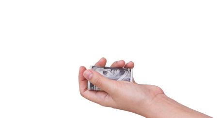 Hands holding dollars isolated on white background