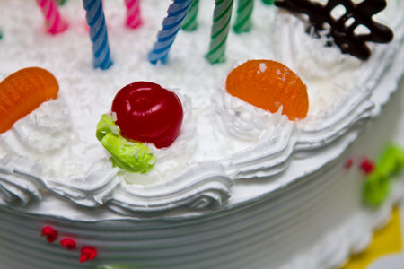 White Cream Cake with Fruits and Chocolate