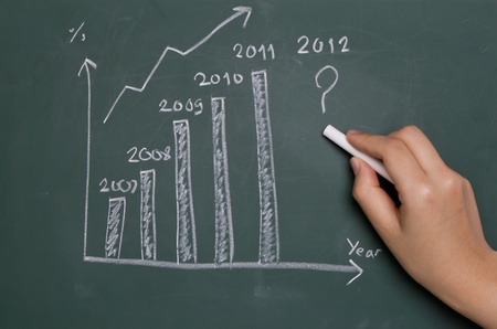 Hand writing graph on chalkboardの写真素材