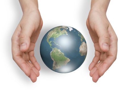 Two hands with earthの写真素材