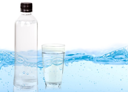 Bottle of water and glassの写真素材