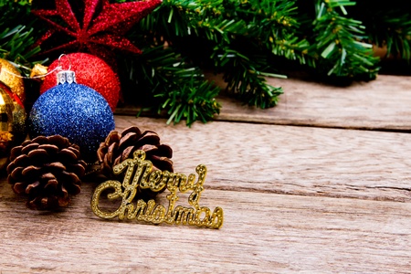 Christmas decoration over old wood backgroundの写真素材